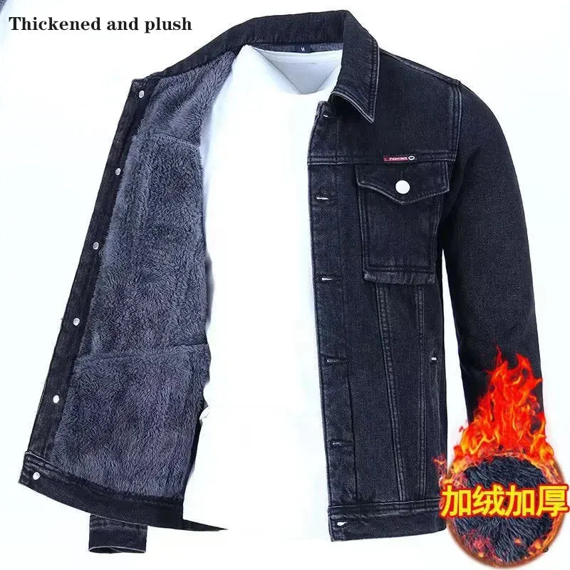 2022 Autumn and Winter New Men's Classic Fashion All-Match Denim Jacket Men's Fleece Thickening Warm High-Quality Jacket S-5XL