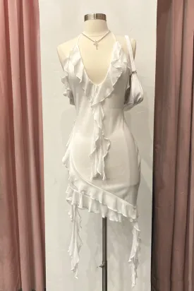 Abigail Halter Ruffle Dress (White)