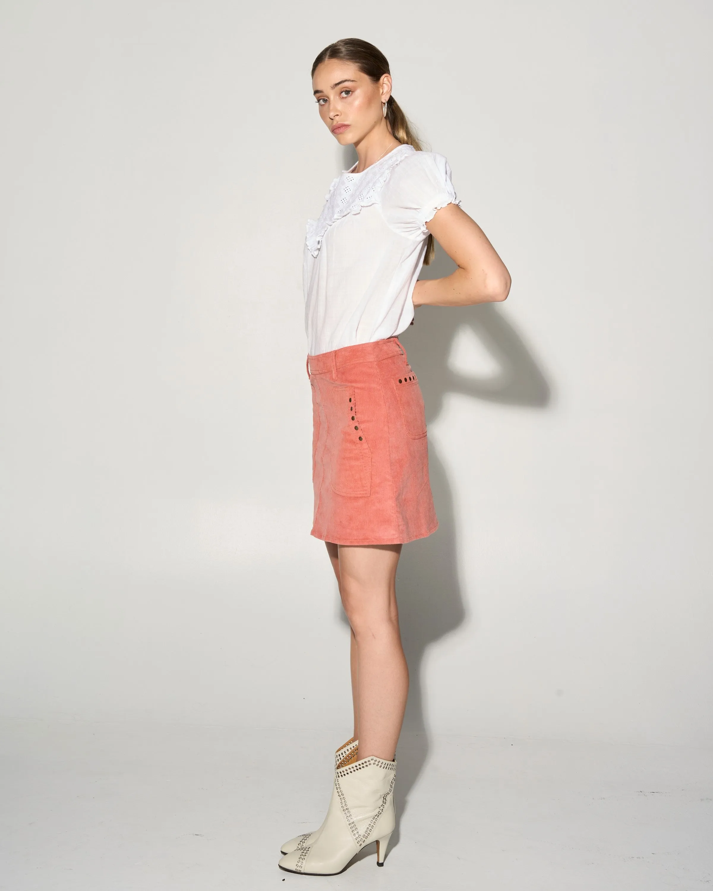 Armande Coral Cord A Line Mini Skirt