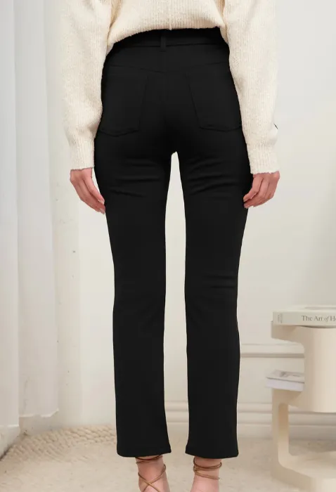 Black High Waist Straight Leg Cropped Pants