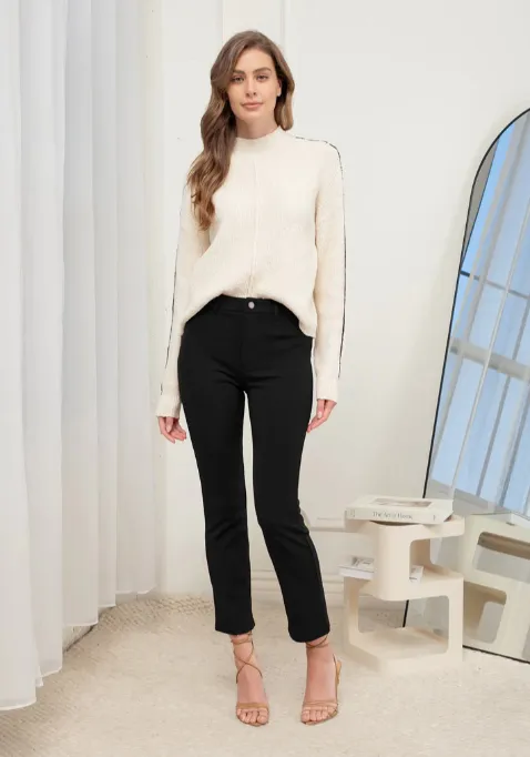 Black High Waist Straight Leg Cropped Pants