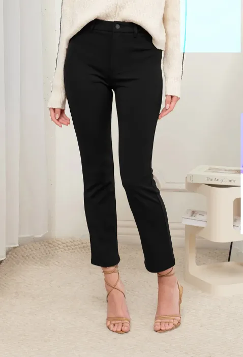 Black High Waist Straight Leg Cropped Pants