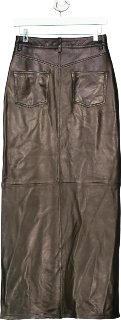 Black Leather Maxi Skirt UK S