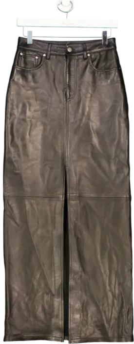 Black Leather Maxi Skirt UK S