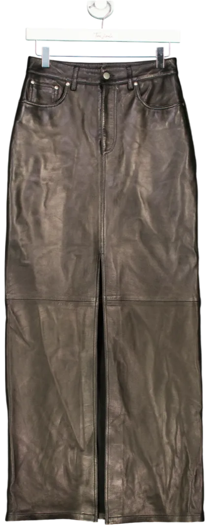 Black Leather Maxi Skirt UK S