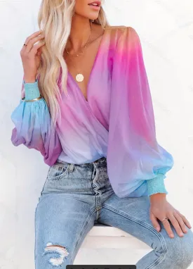Fashion Gradient See-Through Chiffon Shirt
