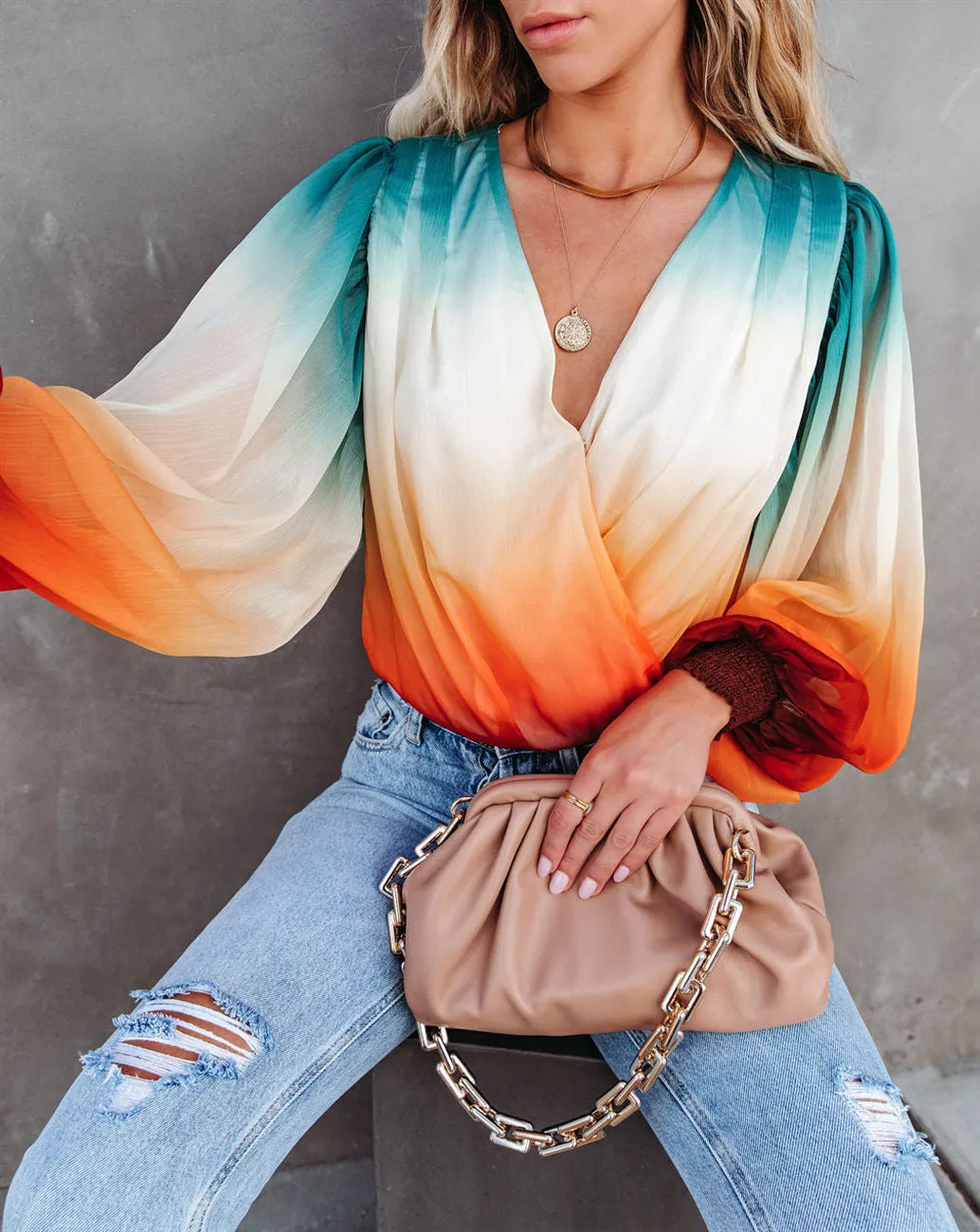 Fashion Gradient See-Through Chiffon Shirt