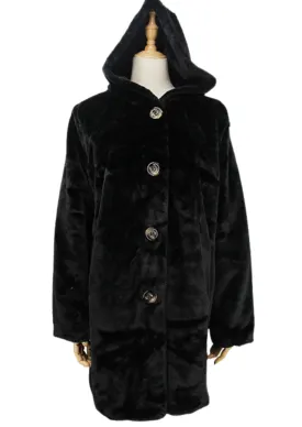FAUX FUR HOODED JACKET - BLACK
