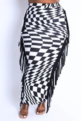 FIERY FRINGE SKIRT- BLACK/WHITE