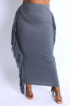FIERY FRINGE SKIRT- Charcoal