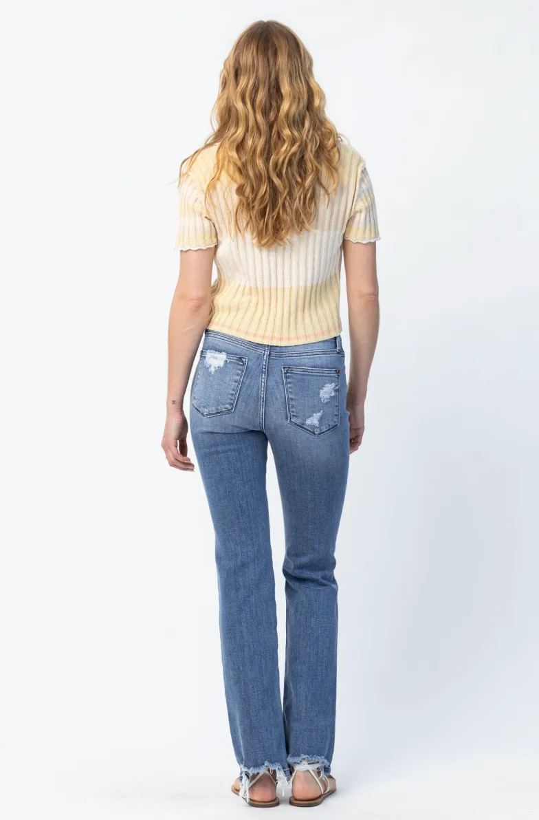 Judy Blue Mid Rise Straight Distressed Jeans