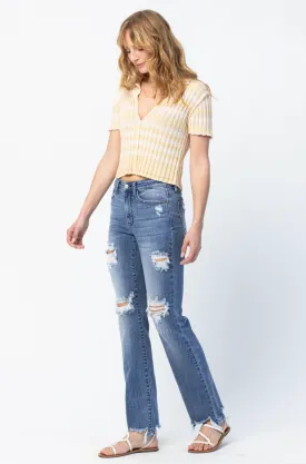 Judy Blue Mid Rise Straight Distressed Jeans