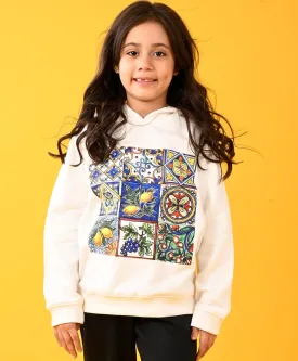 LEMON VIBES FLEECE GIRLS HOODIE - WHITE