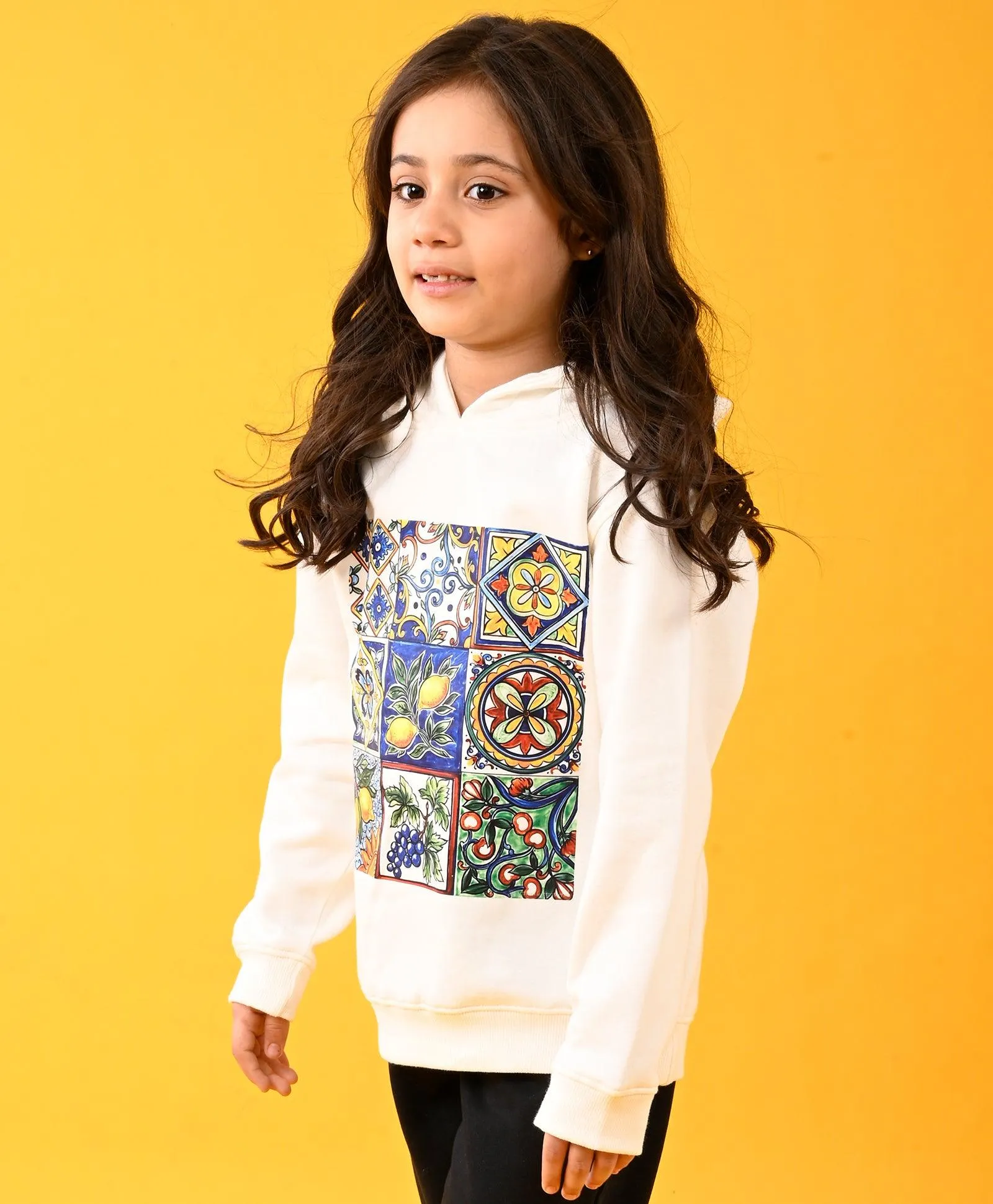 LEMON VIBES FLEECE GIRLS HOODIE - WHITE