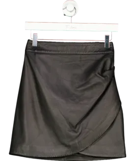 Novo Black Leather Split Hem Mini Skirt UK 6