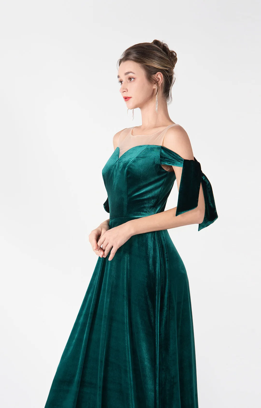 Off-Shoulder Tie-Detail Sleeves A-Line Dresses