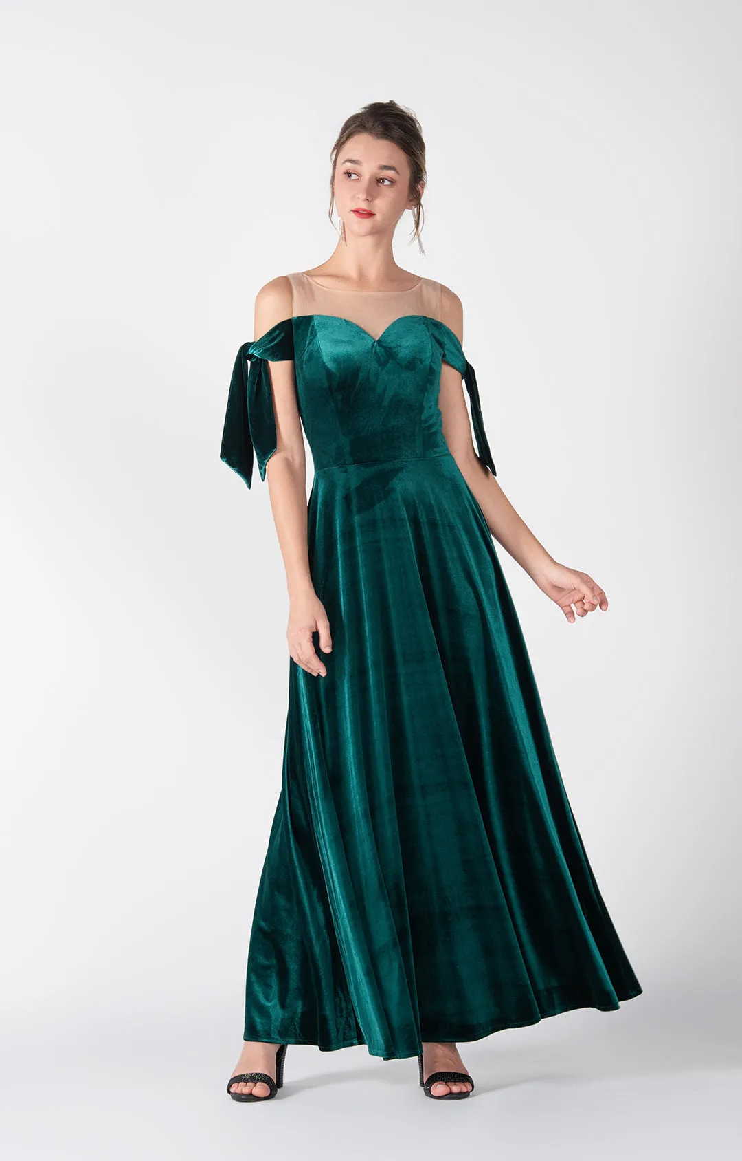 Off-Shoulder Tie-Detail Sleeves A-Line Dresses