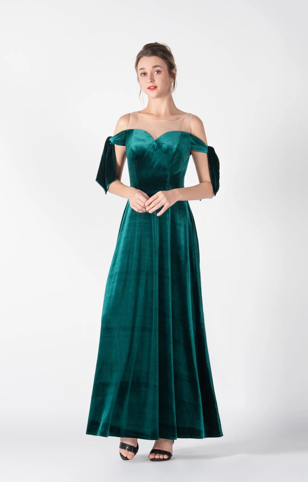 Off-Shoulder Tie-Detail Sleeves A-Line Dresses