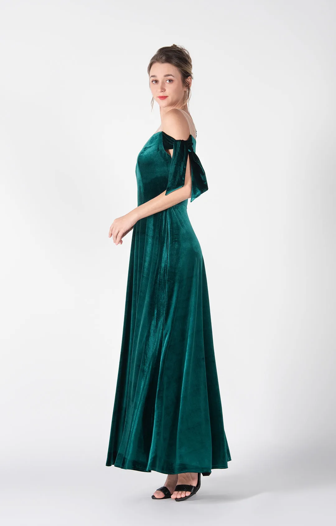 Off-Shoulder Tie-Detail Sleeves A-Line Dresses