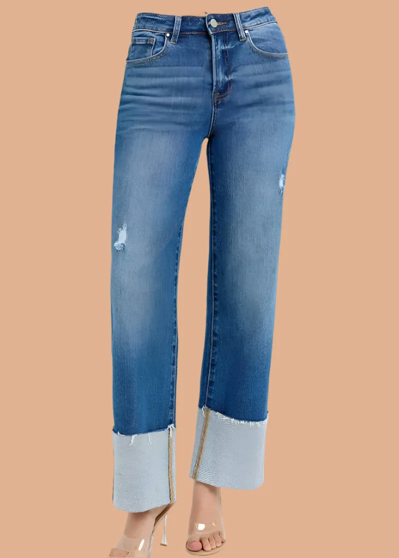 RISEN JEANS: HIGH RISE ANKLE CUFFED JEANS
