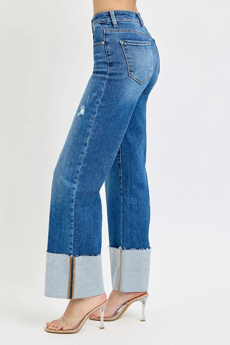 RISEN JEANS: HIGH RISE ANKLE CUFFED JEANS