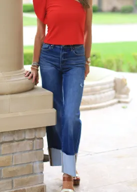 RISEN JEANS:  HIGH RISE ANKLE CUFFED JEANS