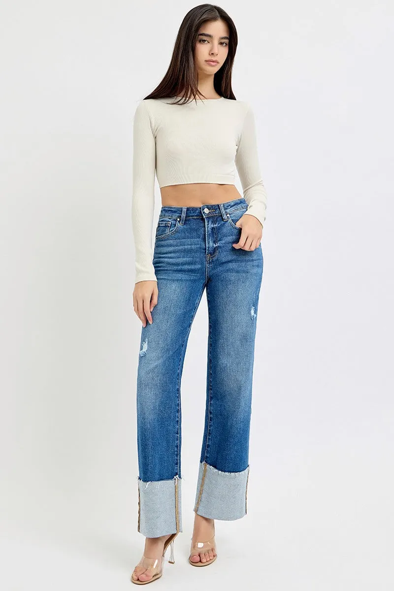 RISEN JEANS: HIGH RISE ANKLE CUFFED JEANS