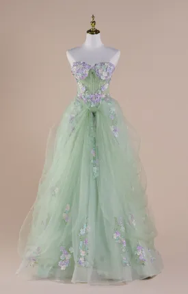 Sheath Sleeveless Colorful  Embroidered Applique A-Line Shimmering Puffy Dresses