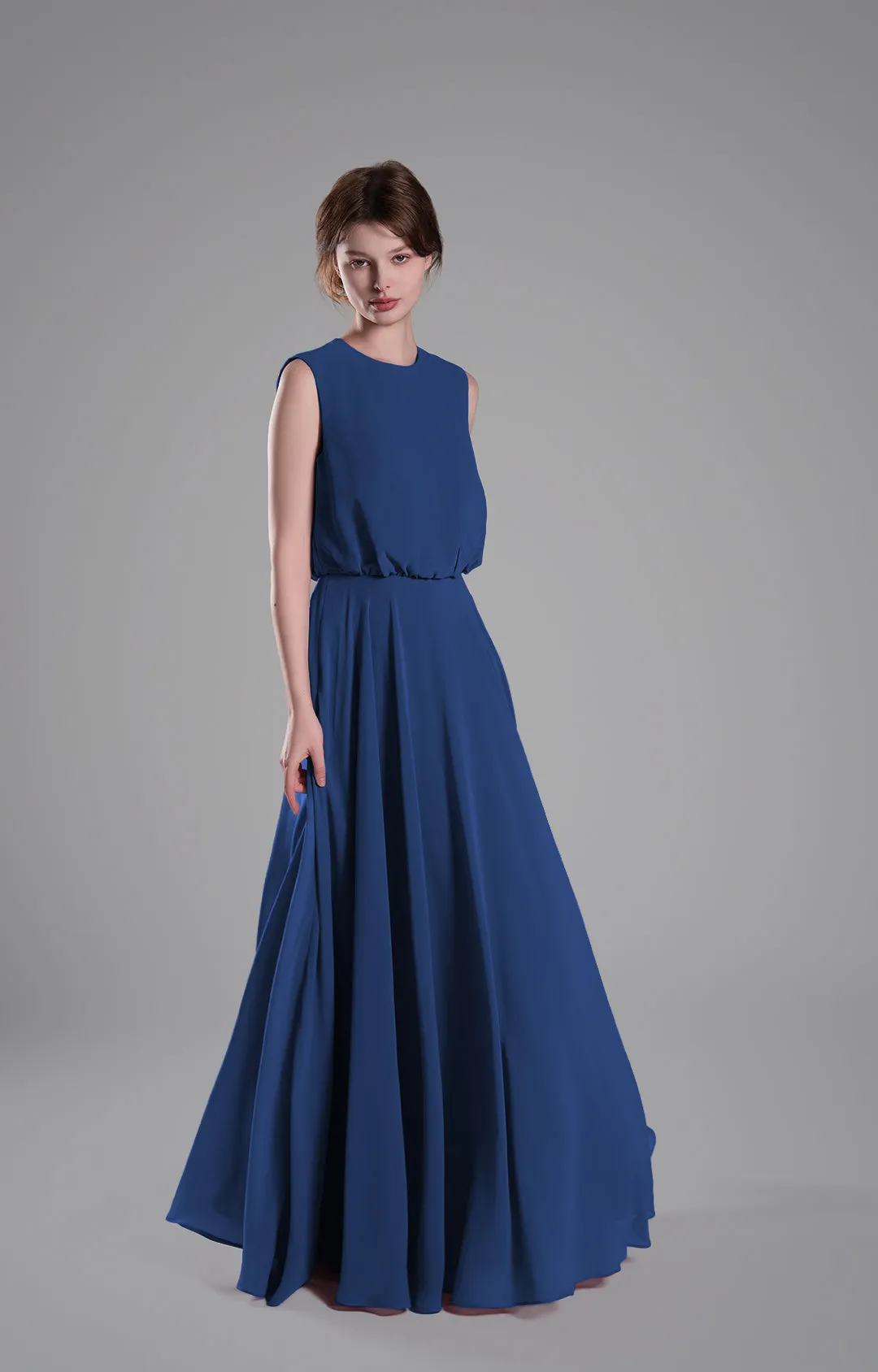 Sleeveless Round Neck Blackless A-Line Dresses