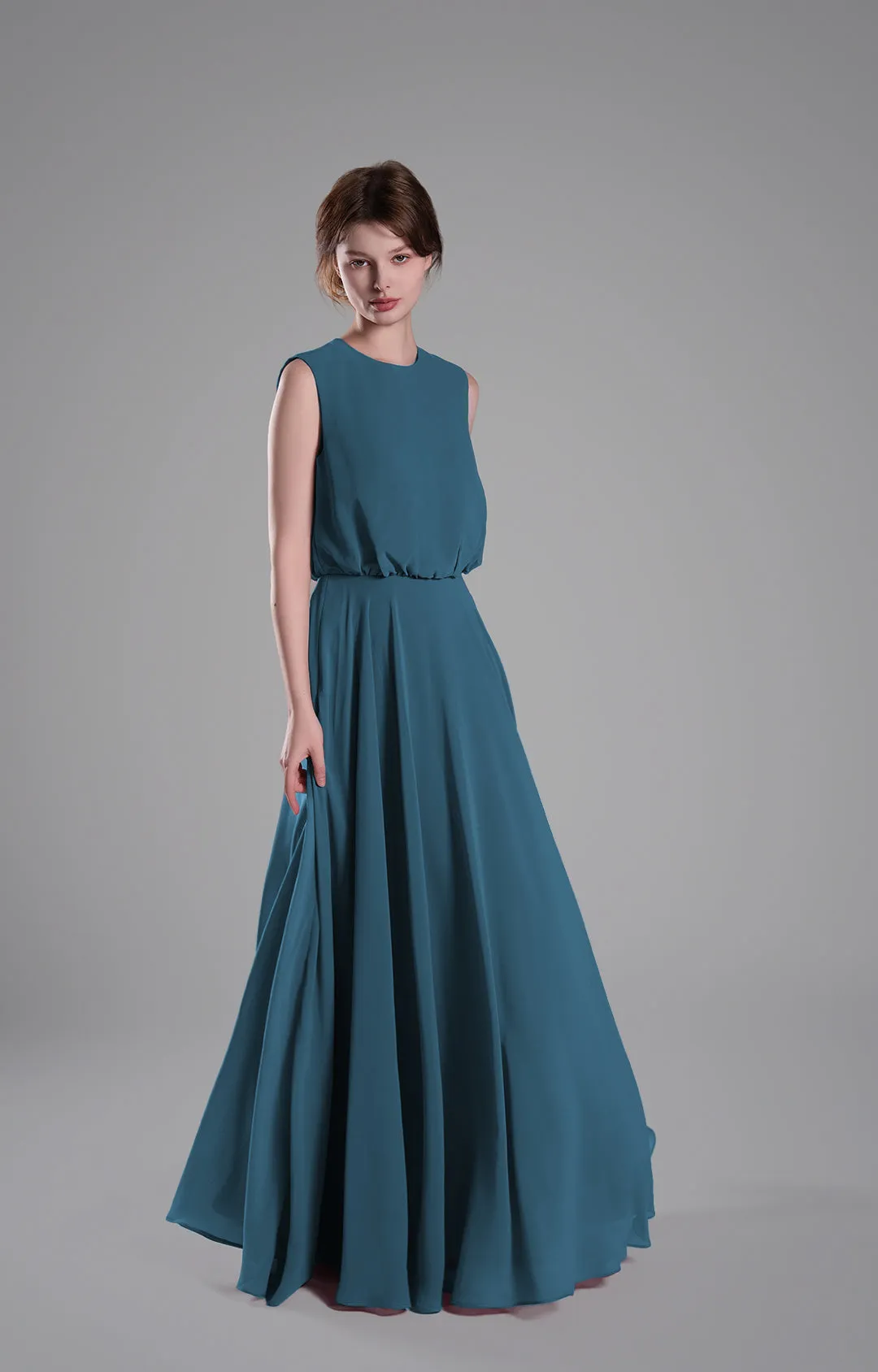 Sleeveless Round Neck Blackless A-Line Dresses