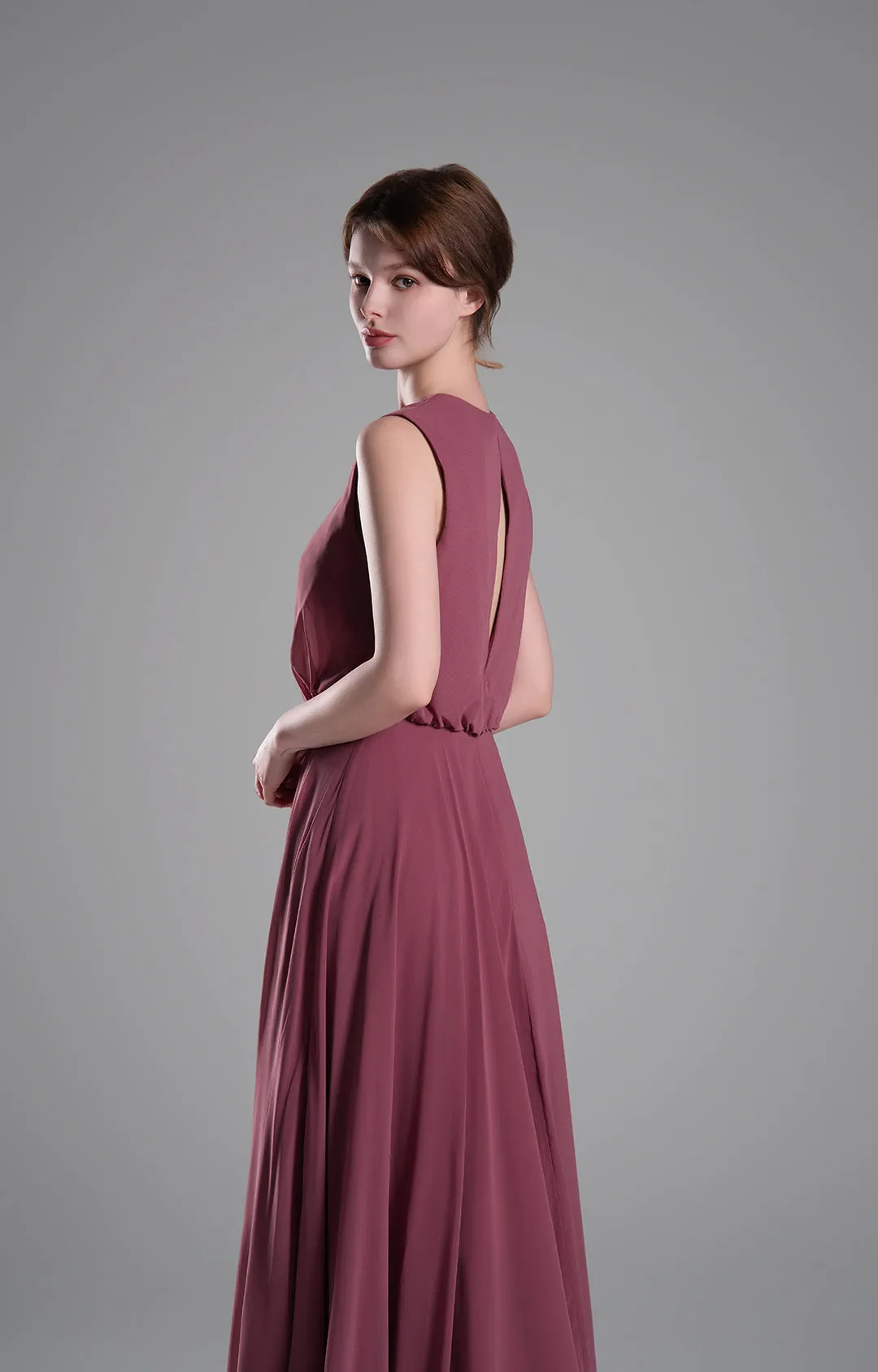 Sleeveless Round Neck Blackless A-Line Dresses