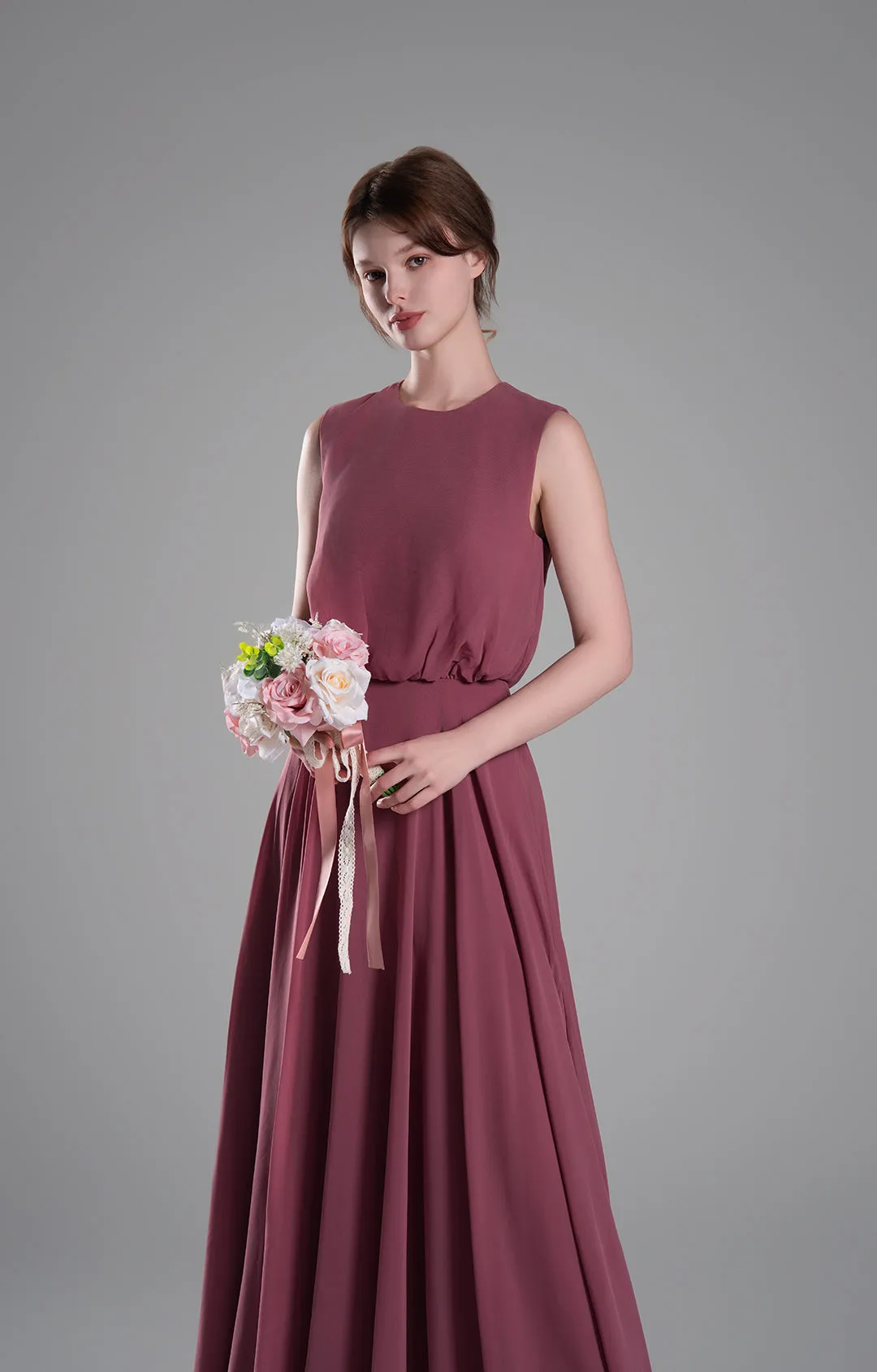 Sleeveless Round Neck Blackless A-Line Dresses