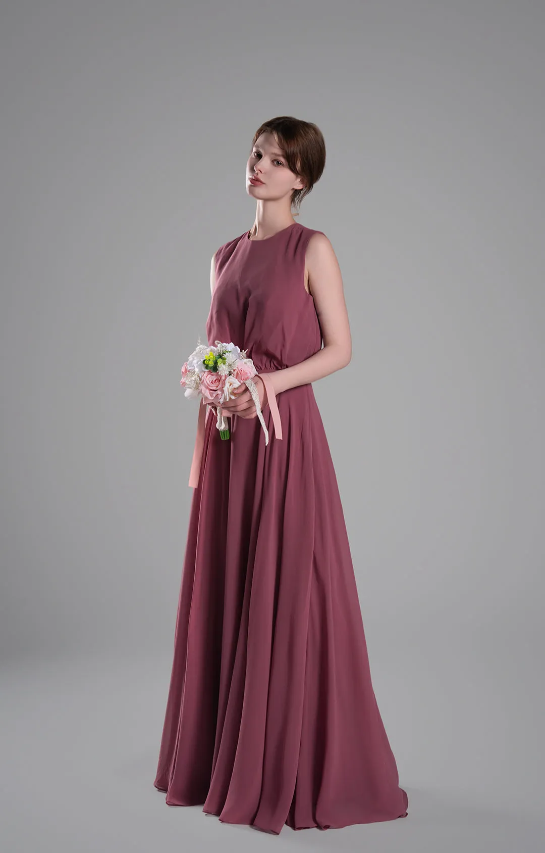Sleeveless Round Neck Blackless A-Line Dresses