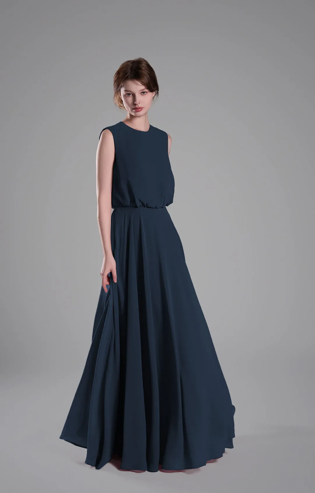 Sleeveless Round Neck Blackless A-Line Dresses