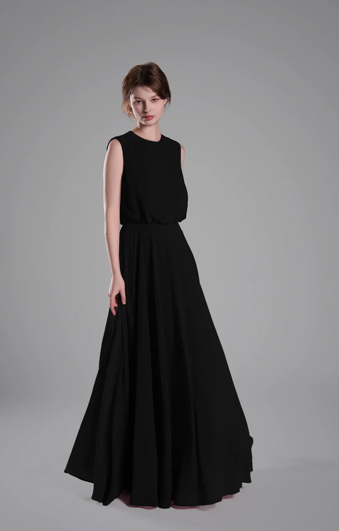 Sleeveless Round Neck Blackless A-Line Dresses
