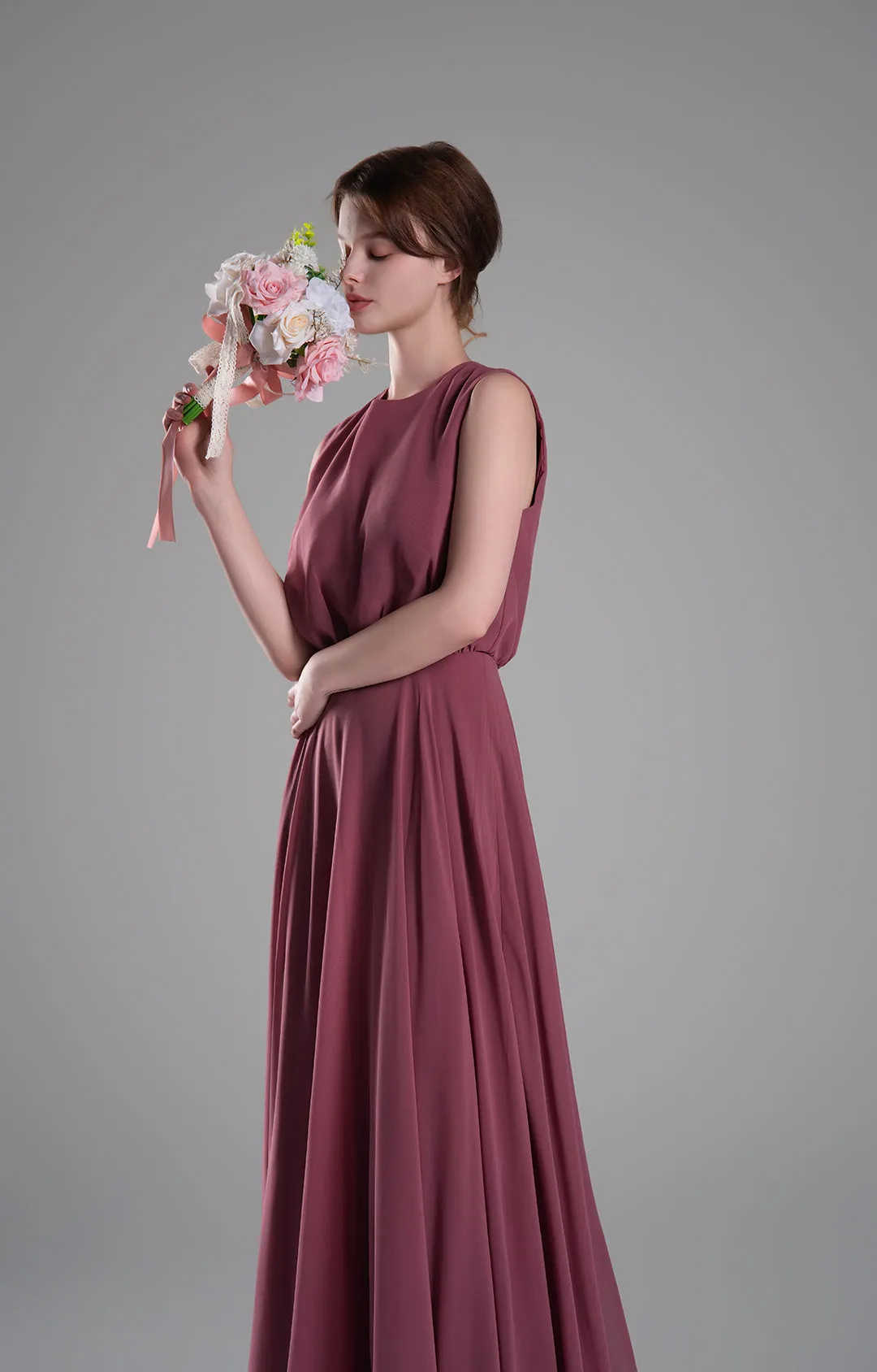 Sleeveless Round Neck Blackless A-Line Dresses