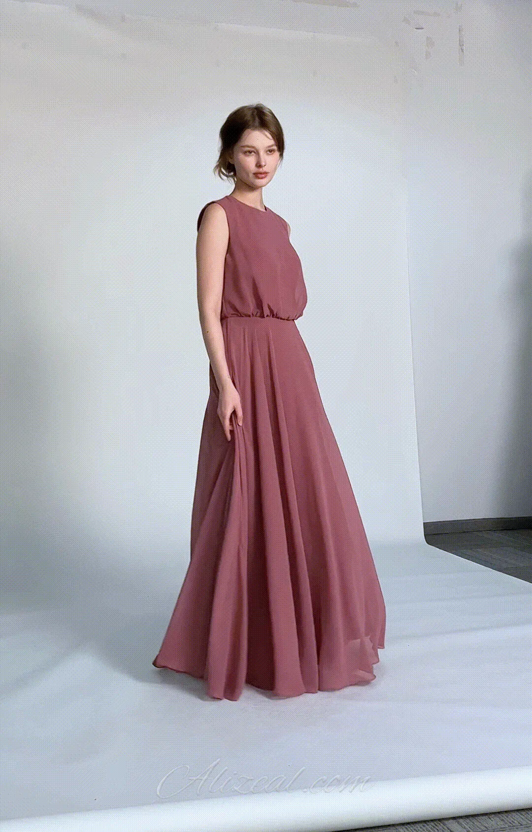 Sleeveless Round Neck Blackless A-Line Dresses