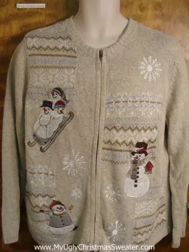 Snowmen Playing Cheesy Christmas Sweater