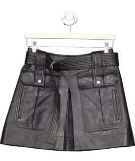The Kooples Black Belted Leather Mini Skirt UK 8