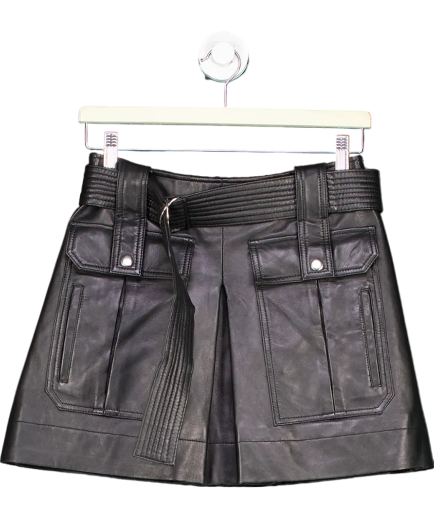 The Kooples Black Belted Leather Mini Skirt UK 8