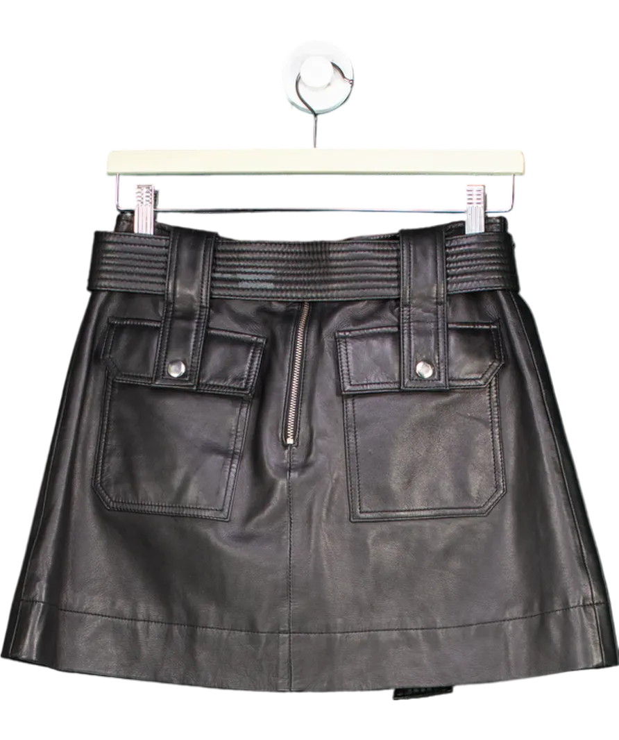 The Kooples Black Belted Leather Mini Skirt UK 8