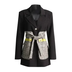 Vintage Blazer For Women Notched Collar Long Sleeve Patchwork Colorblock Blazers Female Autumn Clothing Style