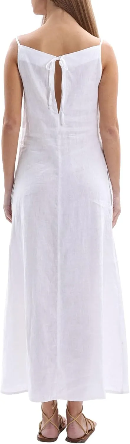 Women's 100% Linen Sleevelesss Black Tie Maxi Dresses