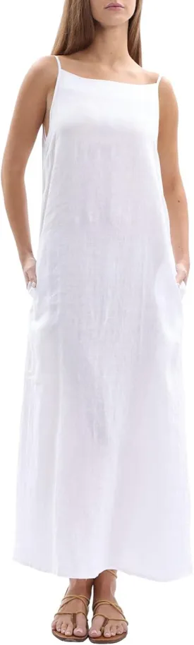 Women's 100% Linen Sleevelesss Black Tie Maxi Dresses