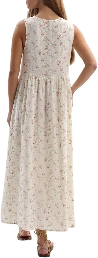 Women's Cotton Gauze Floral Tie Front Sleeveless Maxi Dress